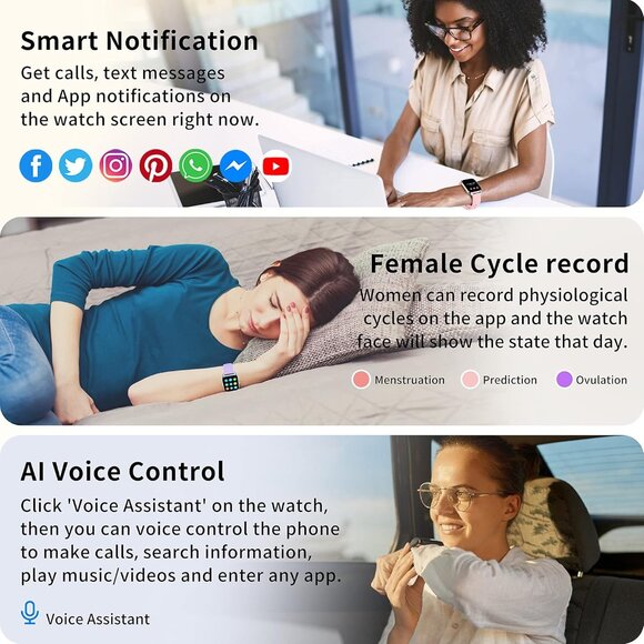 🆕Men  Women's Rose Gold Pink Smartwatch, 1.85" AI Voice Control, Fitness Track - Picture 6 of 7